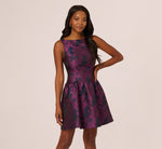 Sleeveless Floral Jacquard Drop Waist Short Dress In Navy Plum 2