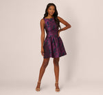 Sleeveless Floral Jacquard Drop Waist Short Dress In Navy Plum 7