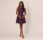 Sleeveless Floral Jacquard Drop Waist Short Dress In Navy Plum 1