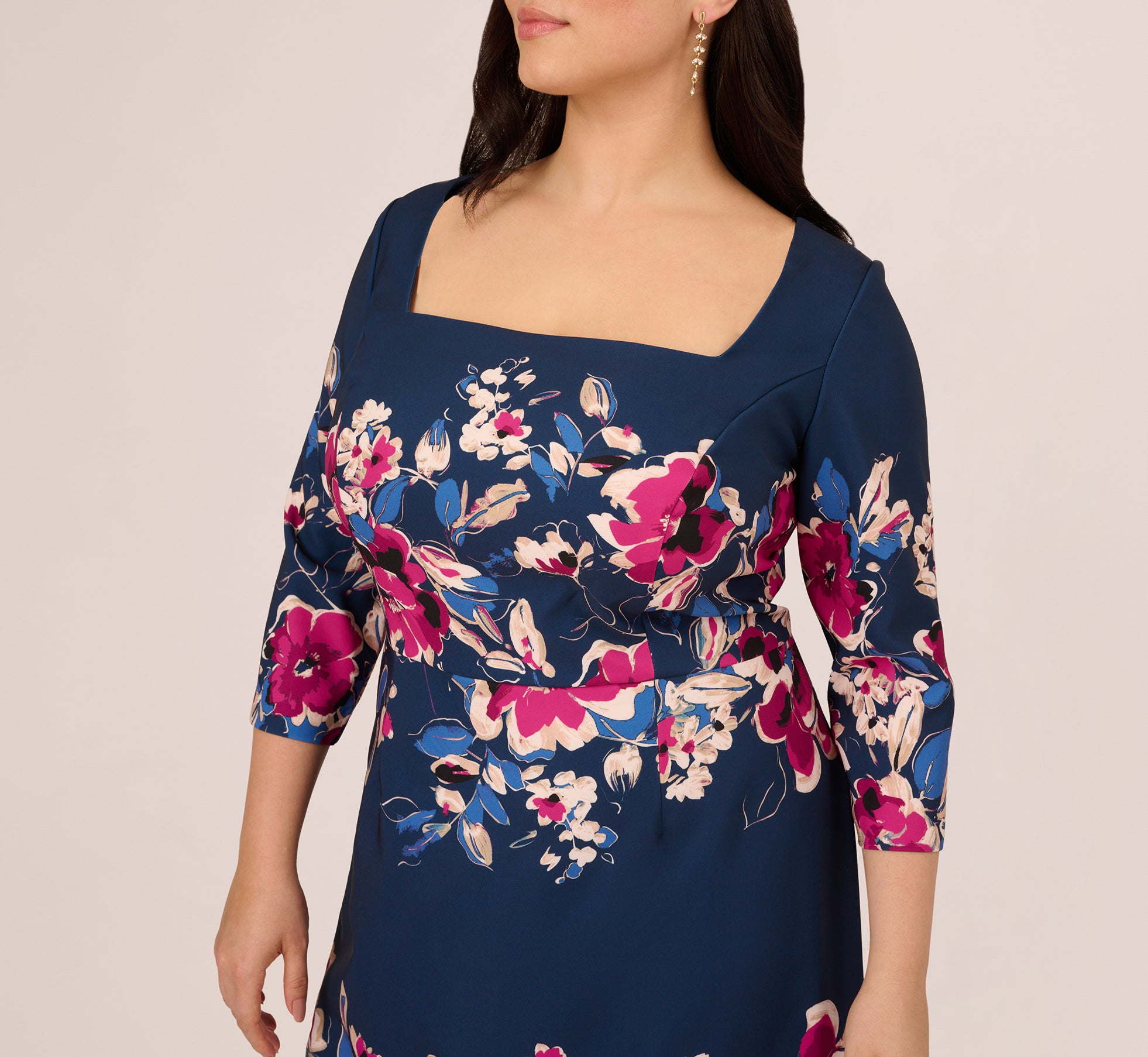 navy blue and pink plus size dress A-Line Plus-Size Long V-Neck Prom Dress Navy / 18
