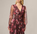 Bishop Sleeve Floral Mesh Maxi Dress In Brown Multi 3