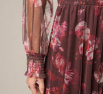 Bishop Sleeve Floral Mesh Maxi Dress In Brown Multi 4