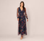 Bishop Sleeve Floral Mesh Maxi Dress In Navy Multi 2