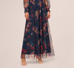 Bishop Sleeve Floral Mesh Maxi Dress In Navy Multi 4