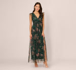Flutter Sleeve Floral Tulle Maxi Dress In Hunter Multi 2