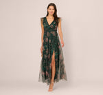 Flutter Sleeve Floral Tulle Maxi Dress In Hunter Multi 1