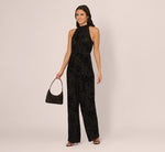 Sleeveless Floral Burnout Velvet Jumpsuit In Black 2