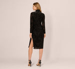 Long Sleeve Damask Burnout Velvet Midi Dress In Black 5