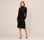 Long Sleeve Damask Burnout Velvet Midi Dress In Black 2