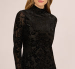 Long Sleeve Damask Burnout Velvet Midi Dress In Black 3