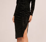 Long Sleeve Damask Burnout Velvet Midi Dress In Black 4