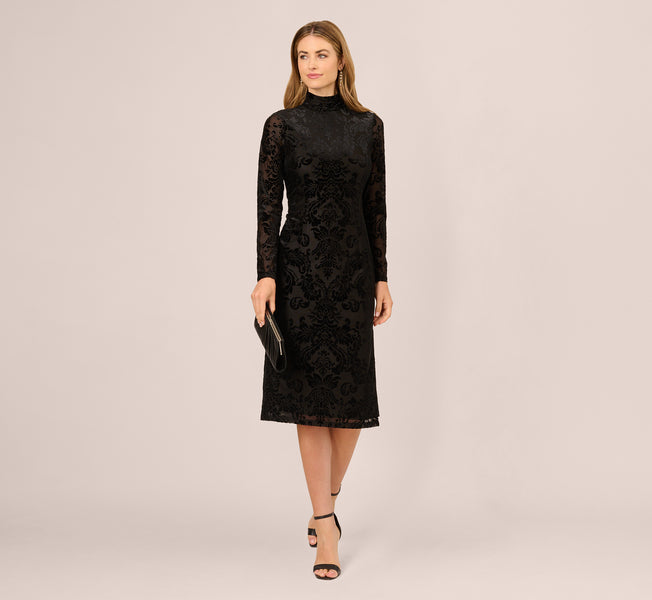 black long sleeve midi dress formal Damask Burnout Velvet In 50% Viscose / 25% Size:32 Waist Dress Women Evening Dresses child:Emerald Chiffon