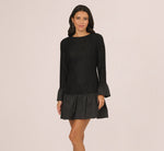 Long Sleeve Drop Waist Lace Dress In Black 2