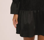 Long Sleeve Drop Waist Lace Dress In Black 3