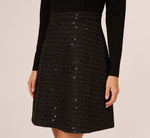 Long Sleeve Sequin Tweed Short Combo Dress In Black 3