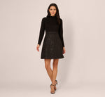 Long Sleeve Sequin Tweed Short Combo Dress In Black 7