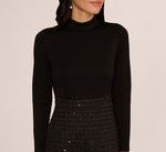Long Sleeve Sequin Tweed Short Combo Dress In Black 4