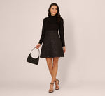 Long Sleeve Sequin Tweed Short Combo Dress In Black 1