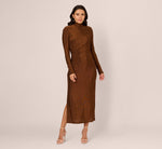 Long Sleeve Shimmer Knit Midi Dress In Bronze Black 3