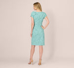Cap Sleeve Floral Jacquard Bow Midi Dress In Teal 6
