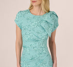 Cap Sleeve Floral Jacquard Bow Midi Dress In Teal 4