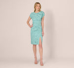 Cap Sleeve Floral Jacquard Bow Midi Dress In Teal 8