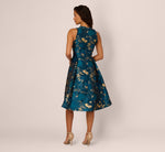 Sleeveless Metallic Vine Jacquard Midi Dress In Teal Sapphire Gold 5