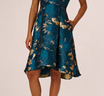 Sleeveless Metallic Vine Jacquard Midi Dress In Teal Sapphire Gold 4