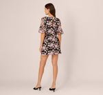 Bell Sleeve Floral Embroidered Short Dress In Black Multi 5