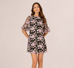 Bell Sleeve Floral Embroidered Short Dress In Black Multi 2