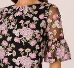 Bell Sleeve Floral Embroidered Short Dress In Black Multi 3