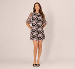 Bell Sleeve Floral Embroidered Short Dress In Black Multi 7