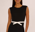 Cap Sleeve Contrast Trim Sheath Dress In Black Ivory 3