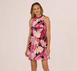 Sleeveless Floral Jacquard Mini Shift Dress In Pink Multi 3