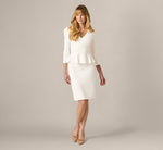 Three Quarter Sleeve Peplum Sheath Dress In Ivory 7