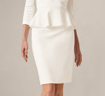 Three Quarter Sleeve Peplum Sheath Dress In Ivory 4