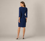 Three Quarter Sleeve Peplum Sheath Dress In Navy Sateen 5