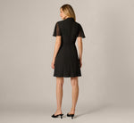 Flutter Sleeve Tie Neck Stretch Short Dress In Black 5
