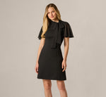 Flutter Sleeve Tie Neck Stretch Short Dress In Black 2