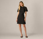 Flutter Sleeve Tie Neck Stretch Short Dress In Black 7