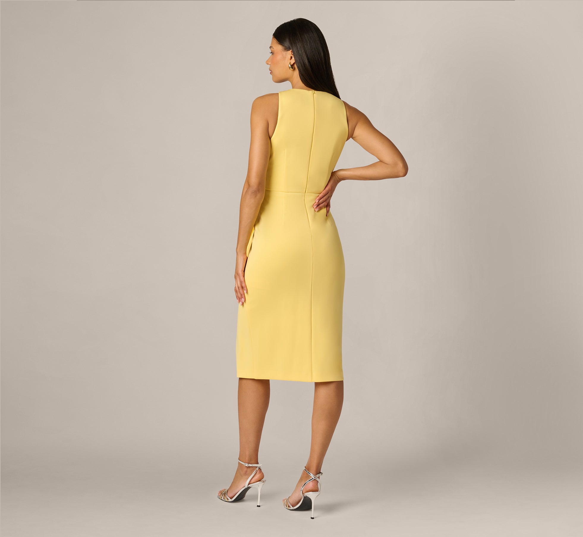yellow sleeveless midi dress Adrianna Papell Sleeveless Draped Stretch Sheath Dress