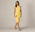 Sleeveless Draped Stretch Sheath Dress In Warm Sun 1