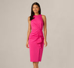 Sleeveless Draped Stretch Sheath Dress In Lipstick Pink 2