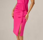 Sleeveless Draped Stretch Sheath Dress In Lipstick Pink 3