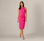Sleeveless Draped Stretch Sheath Dress In Lipstick Pink 7