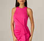 Sleeveless Draped Stretch Sheath Dress In Lipstick Pink 4