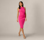 Sleeveless Draped Stretch Sheath Dress In Lipstick Pink 1