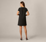 Stretch Crepe Pearly Short Shift Dress In Black Ivory 5