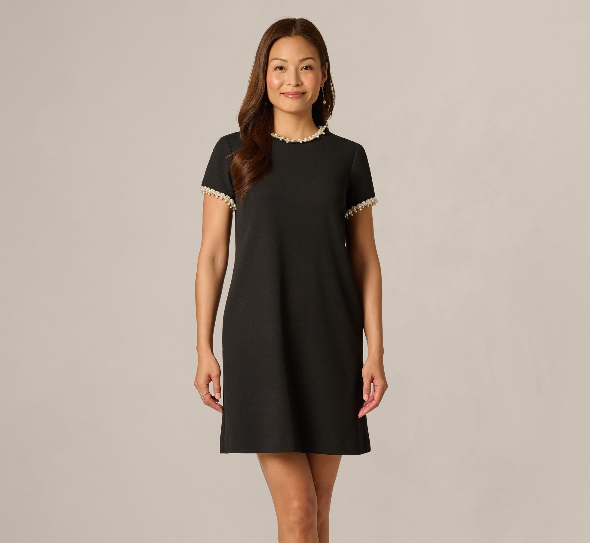 Womens Adrianna Papell Black Pearl Crepe Short Dress US 12