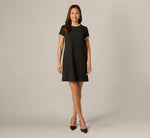 Stretch Crepe Pearly Short Shift Dress In Black Ivory 7